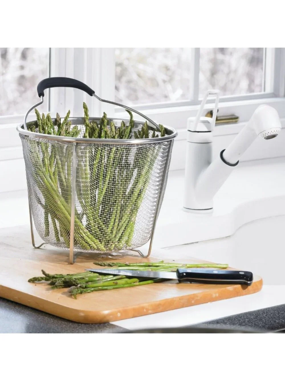 Stainless Steel 8-Inch Strainer & Steamer Insert Basket for Cooking Pasta